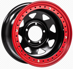 Диск Off-Road-Wheels Black 16x10 5x139.70 ET-44 DIA110.10 ЧЕРНЫЙ С БЕДЛОКОМ (КРАСНЫЙ)